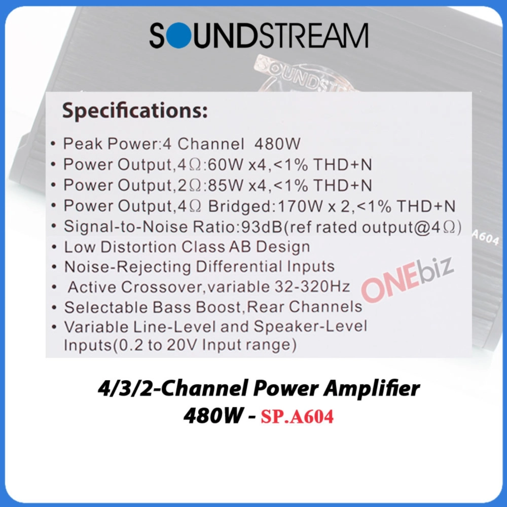 Soundstream 4/3/2-Channel Power Amplifier 480W - SP.A604