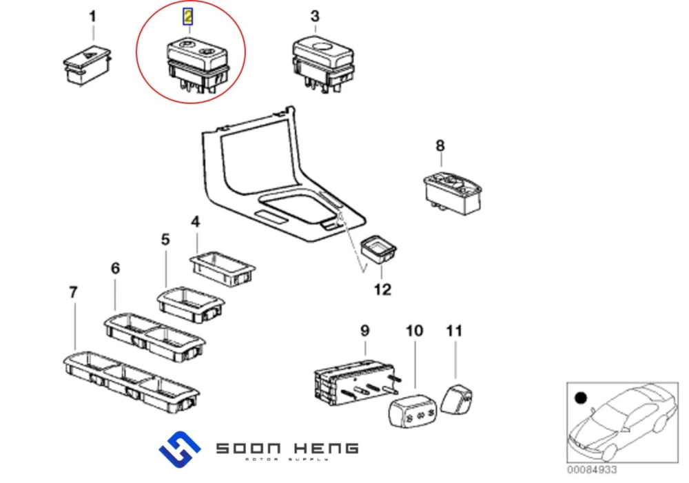 BMW E36 - Rear Window Lifter Switch (Original BMW)