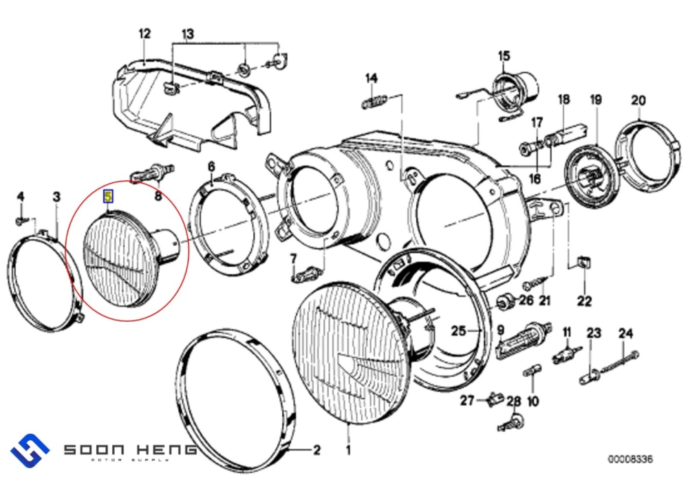 BMW E23 Pre-Facelift - Left or Right Inner Headlamp or High Beam Headlamp (HELLA)