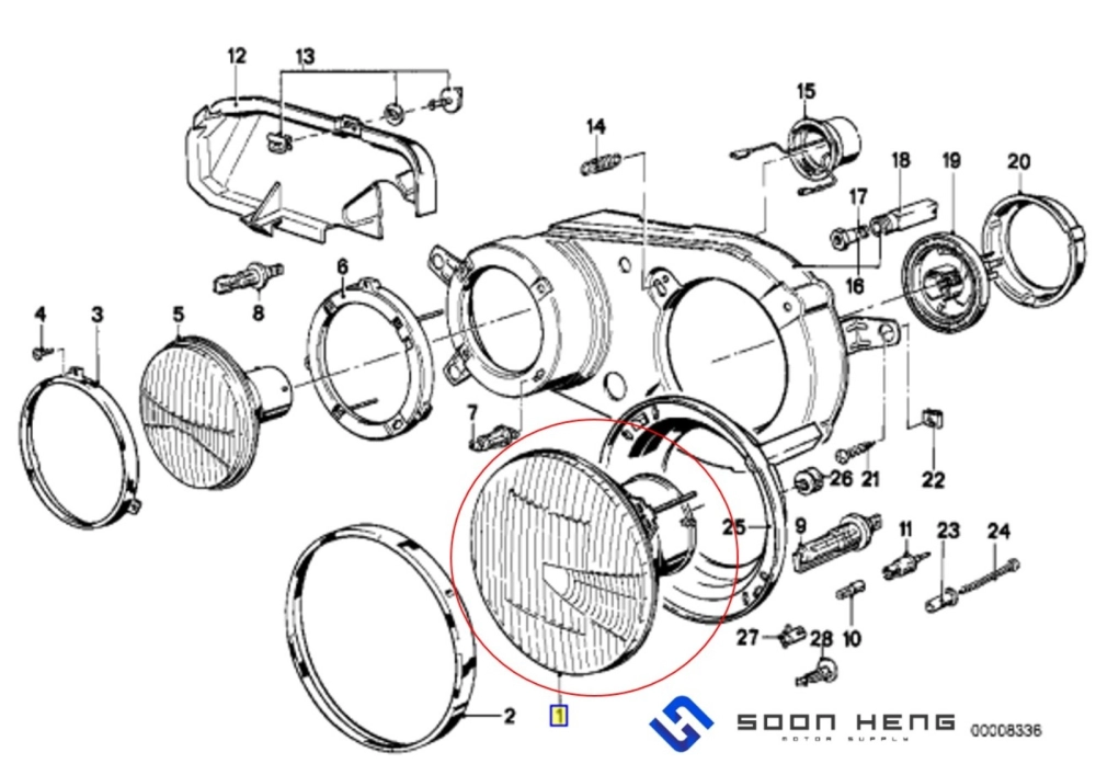 BMW E23 Pre-Facelift - Left Outer Headlamp or Low Beam Headlamp (HELLA)