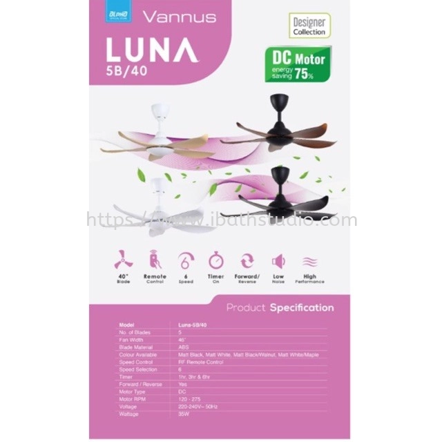 ALPHA VANNUS LUNA 5B/40 CEILING FAN