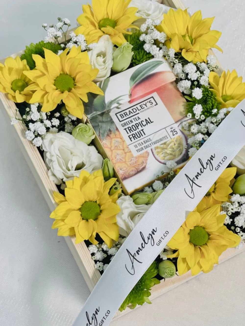 Premium Tropical Fruit Tea with Flowers in Wooden Box
