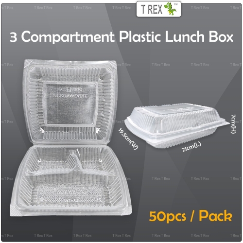 50pcs 3 Compartment Plastic Lunch Box