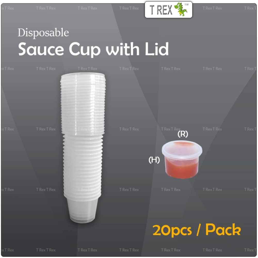 20pcs Disposable Plastic Sauce Cup / Round Food Container with Lid