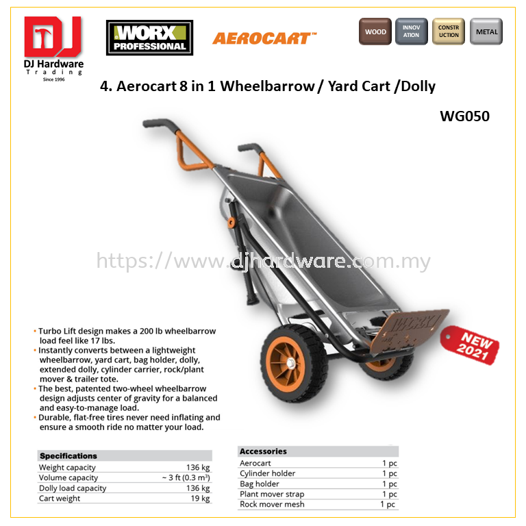 FreeGifts- Worx WG050 Aerocart 8-in-1 Wheelbarrow / Yard Cart / Dolly  ID32658 Worx Power Tools (Branded) Selangor, Malaysia, Kuala Lumpur (KL),  Seri Kembangan, Setapak, Kajang Supplier, Suppliers, Supply, Supplies