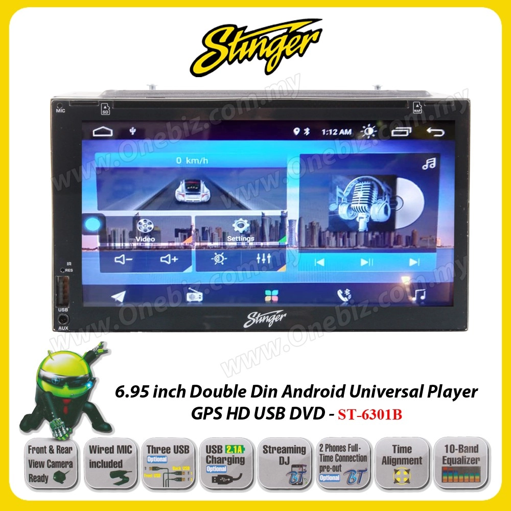 Stinger 6.95 inch Double Din Android GPS HD USB DVD Universal Player - ST-6301B