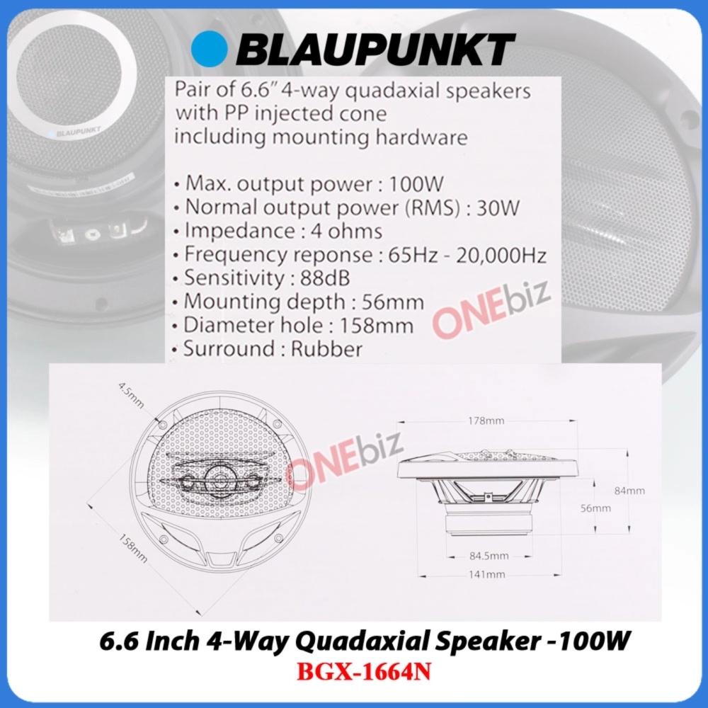 Blaupunkt 6.6 Inch 4-Way Quadaxial Speaker 100W - BGX-1664N