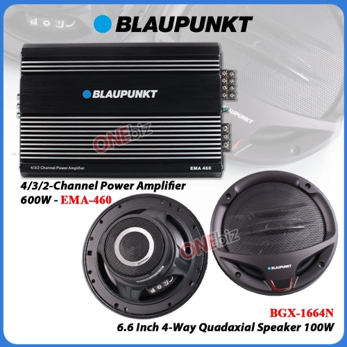 Blaupunkt 4/3/2-Channel Power Amplifier - 600W + 6.6 Inch 4-Way Quadaxial Speaker 100W - BP-AP1664N460