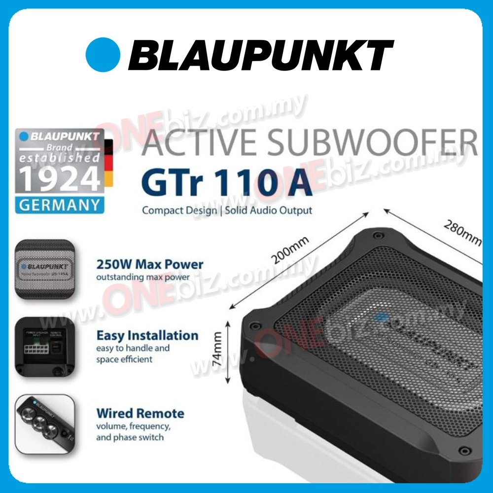 Blaupunkt Class AB Car Underseat Active Subwoofer with Built In Amplifier - GTr110A