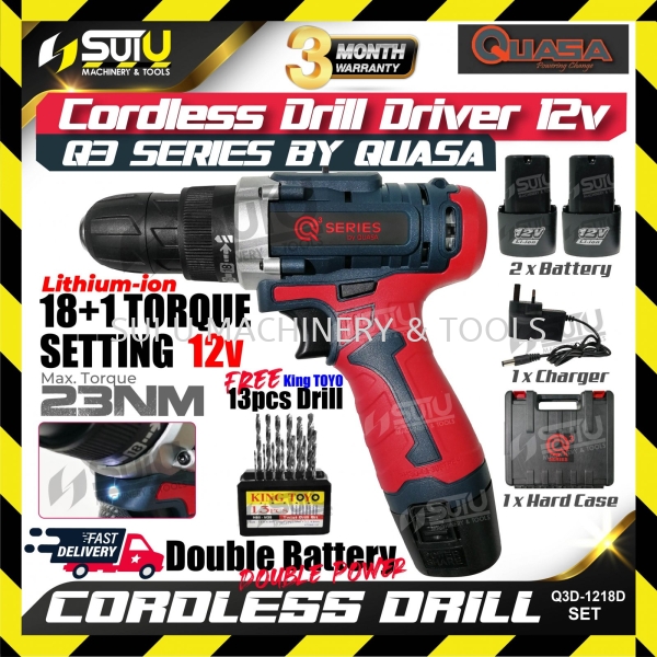 Quasa Q3D-1218D 12V 2-Speed Cordless Drill / Screwdriver Set with FOC 13PCS Drill Bits Cordless Drill Cordless Power Tools Power Tool Kuala Lumpur (KL), Malaysia, Selangor, Setapak Supplier, Suppliers, Supply, Supplies | Sui U Machinery & Tools (M) Sdn Bhd