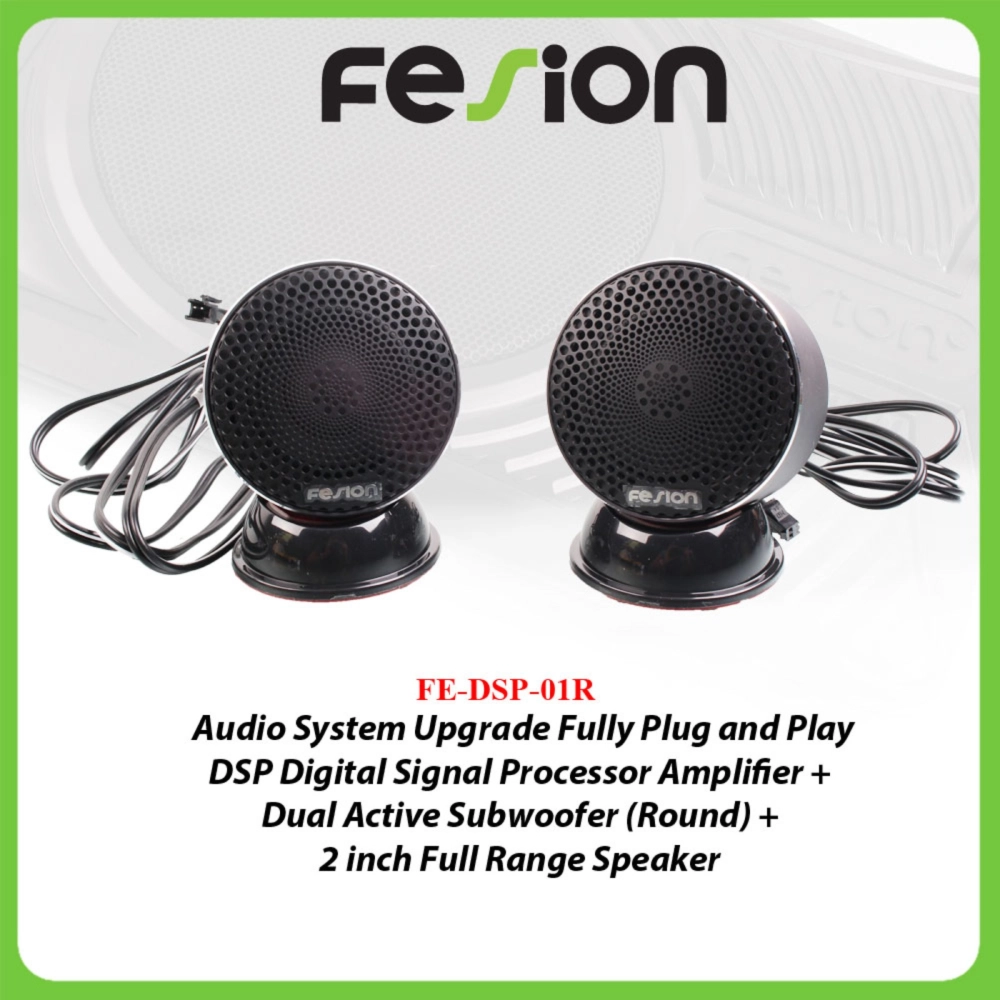 Fesion Audio System Upgrade Fully Plug and Play - DSP Digital Signal Processor Amplifier + Dual Active Subwoofer (Round) + 2 inch Full Range Speaker FE-DSP-01R