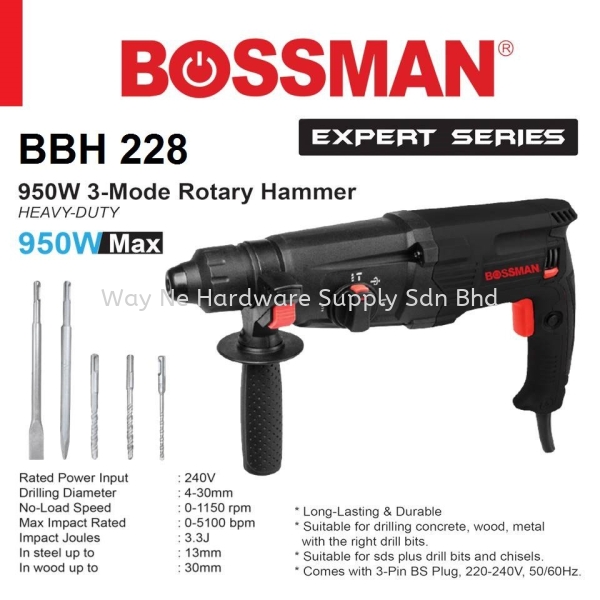 BOSSMAN 950W Heavy Duty 3-Mode Rotary Hammer  Boosman Power tools Selangor, Malaysia, Kuala Lumpur (KL), Klang Supplier, Suppliers, Supply, Supplies | Way Ne Hardware Supply Sdn Bhd