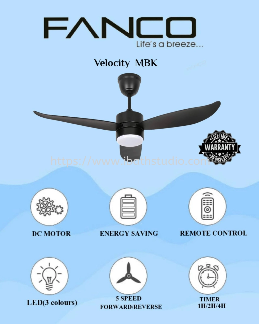 Fanco Velocity MBK 36 / 46 / 52" CEILING FAN