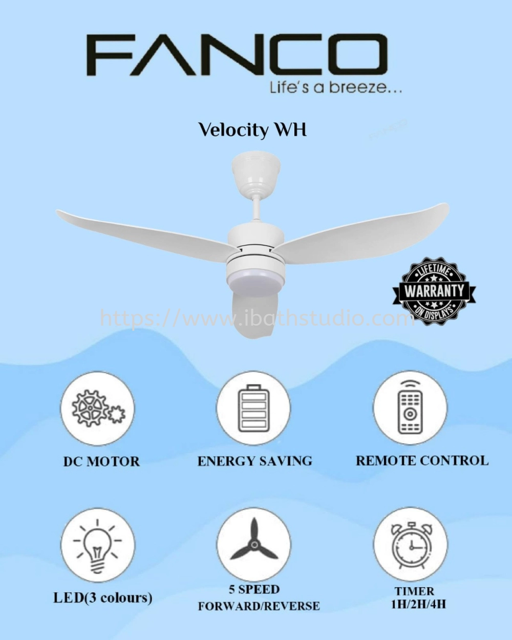 Fanco Velocity WH 36 / 46 / 52" CEILING FAN