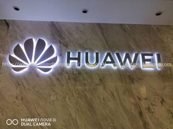 huawei 3d stainless steel silver mirror backlit indoor signage signboard at klang kuala lumpur shah alam puchong kepong  3D BOX UP LETTERING SIGNBOARD Klang, Malaysia Supplier, Supply, Manufacturer | Great Sign Advertising (M) Sdn Bhd