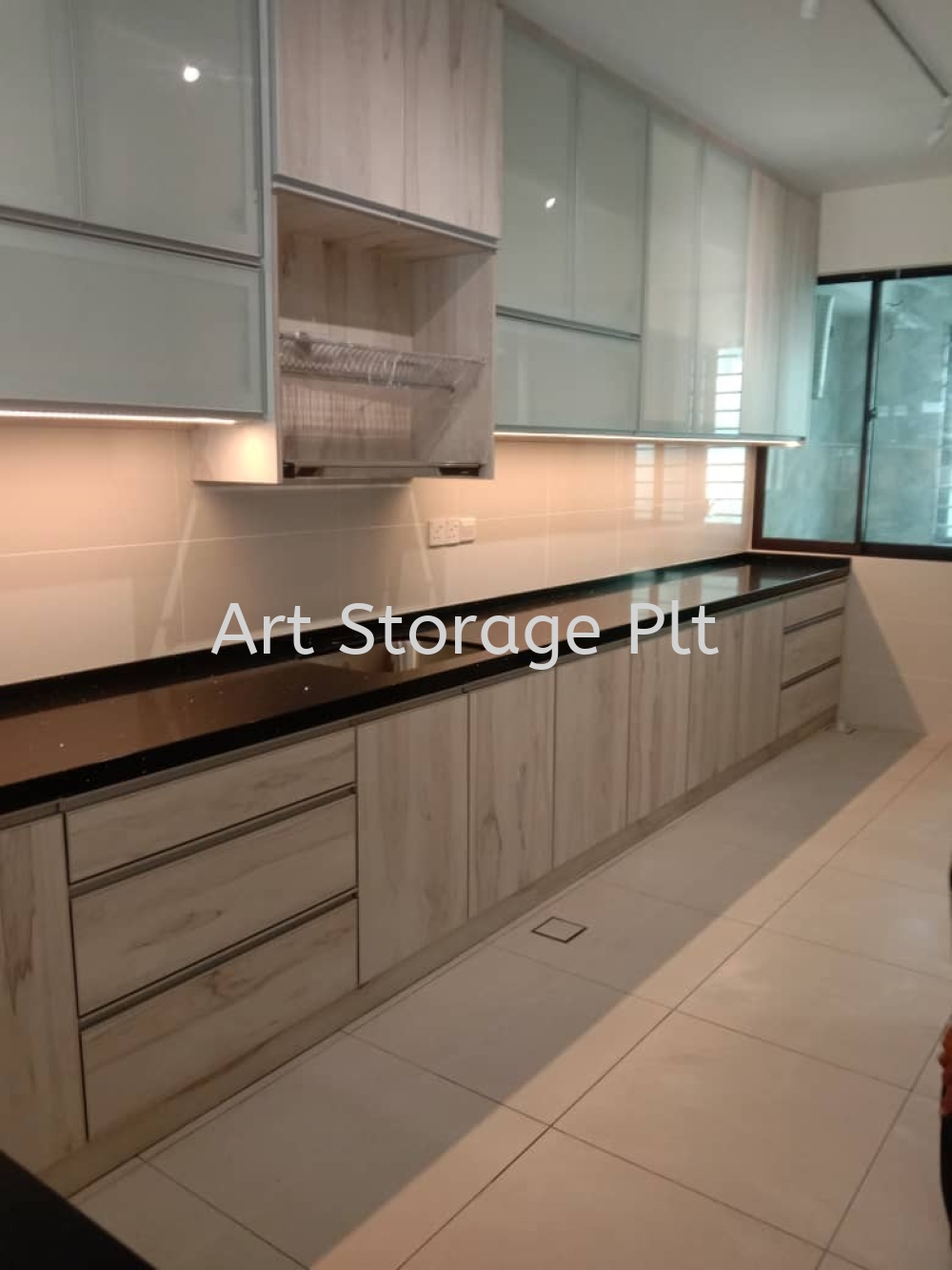Frosted Glass Door Wall Cabinet, Plywood Laminate Base Cabinet, Sungai Buloh