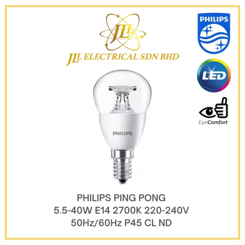 PHILIPS PING PONG 5.5-40W E14 2700K 220-240V 50HZ/60HZ P45 CL ND (NON DIMM)