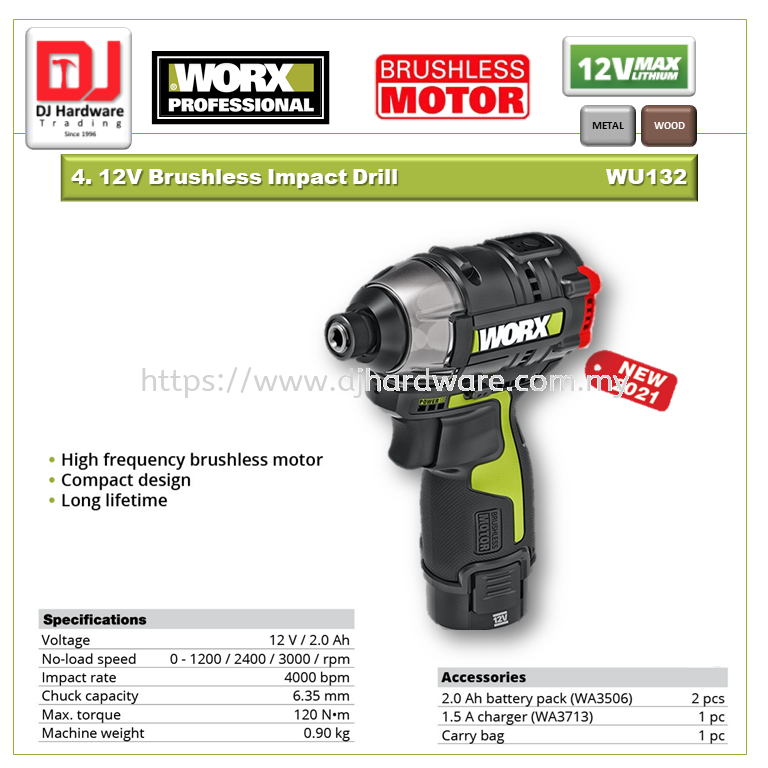 Descartar Granjero detalles WORX 12V BRUSHLESS IMPACT DRIVER WU132 (WO) IMPACT DRIVER & WRENCHES POWER  TOOLS TOOLS & EQUIPMENTS