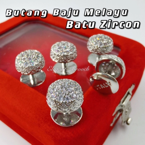 Elegant Brooch (FREE BOX) Eksklusif Butang Baju Melayu Nikah Batu Zircon Muslimin Butang Baju Lelaki- BTCZ02