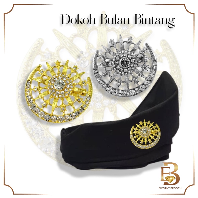 Elegant Brooch 1pc [FREE BOX] Eksklusif Dokoh Songkok Bulan Bintang Kerongsang Nikah Muslimin Kerongsang Songkok -DK568