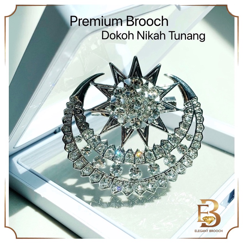 Elegant Brooch [FREE BOX] Exclusive Brooch Nikah Tunang Dokoh Bulan Bintang Songkok Kebaya Muslimah Pin Tudung DK2955