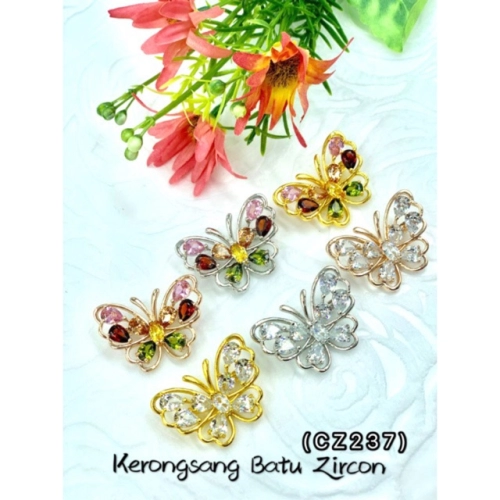 Elegant Brooch 1pc [FREE BOX] Elegant Crystal Zircon Brooch Bahu Butterfly Keronsang Bahu Muslimah Brooch Pin-CZ237