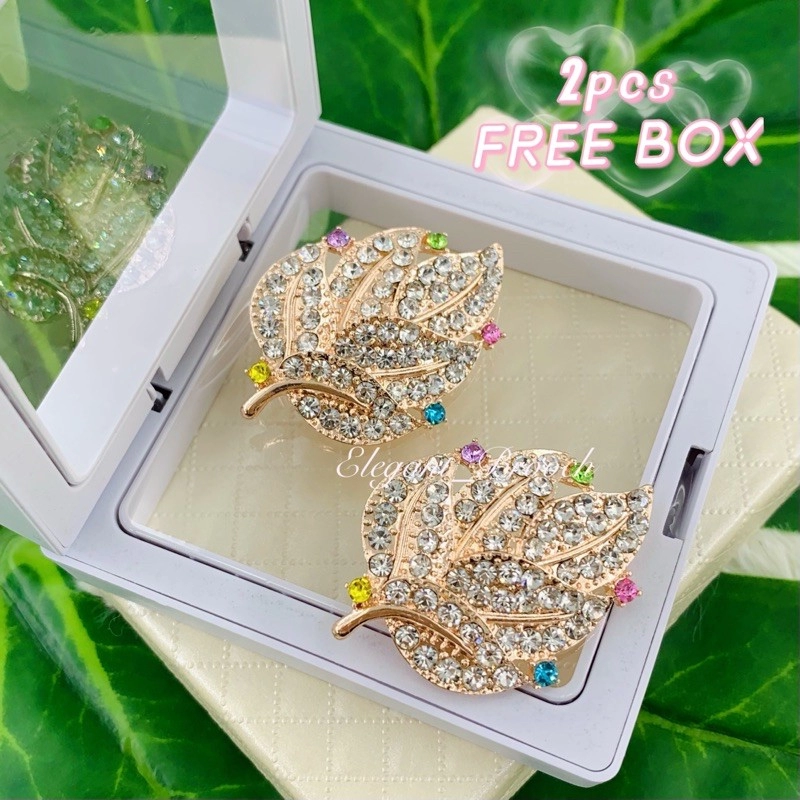 Elegant Brooch 2pcs [FREE BOX] Korea Premium Brooch Bahu DaunKerongsang Tudung Pin Tudung Muslimah Brooch Pin-B2857