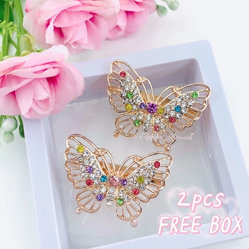 Elegant Brooch 2pcs [FREE BOX] Korea Premium Brooch ButterflyKerongsang Tudung Pin Muslimah Kerongsang Murah-B2843