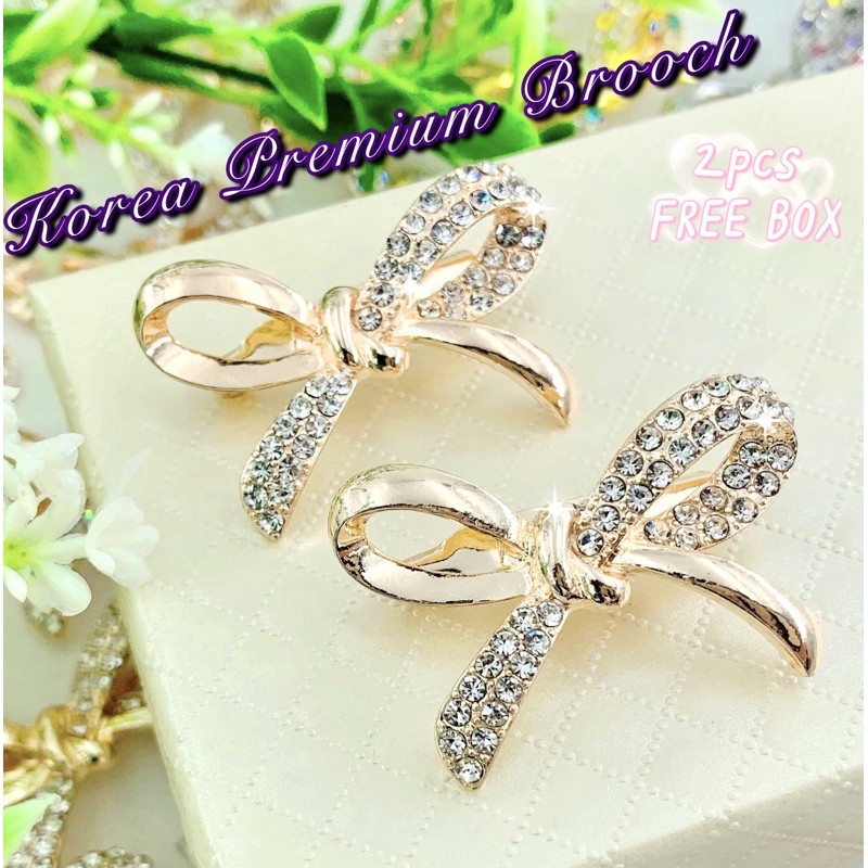 Elegant Brooch 2pcs [FREE BOX] Korea Premium Brooch RibbonKerongsang Tudung Pin Tudung Bahu(Kiri Kanan)Hijab Pin-B2921