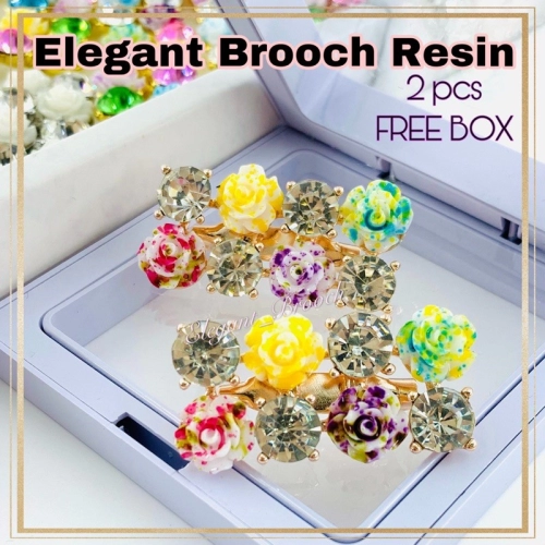 Elegant Brooch 2pcs [FREE BOX] Elegant Brooch Resin Kerongsang Pin Bahu Keronsang Hijab Brooch Bahu Brooch Pin-B695