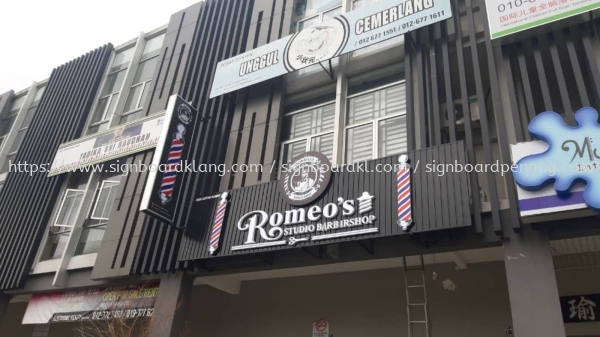 romeos barbershop hairshop aluminium ceiling trism casing 3d led frontlit lettering logo signage signbaord at klang kuala lumpur shah alam puchong kepong subang damansara Aluminum Ceiling Trim Casing 3D Box Up Signboard Klang, Malaysia Supplier, Supply, Manufacturer | Great Sign Advertising (M) Sdn Bhd