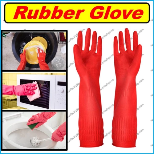 （清洁树胶手套）Rubber Cleaning Gloves Kitchen Dishwashing Glove Waterproof Reuseable Glove Salung Tangan Getah