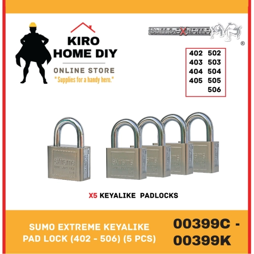 SUMO EXTREME Keyalike Pad Lock (402 - 506) (5 Locks) - 00399C/ 00399D/ 00399E/ 00399F/ 00399G/ 00399H/ 00399I/ 00399J/ 00399K