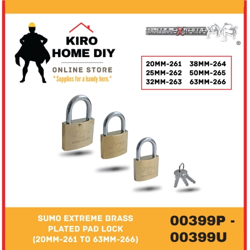 SUMO EXTREME Brass Plated Pad Lock (20mm-261 to 63mm-266) - 00399P/ 00399Q/ 00399R/ 00399S/ 00399T/ 00399U