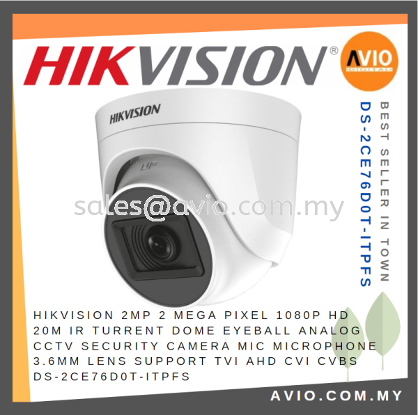 Hikvision 2MP 1080P HD 20m IR Turret Dome Eyeball Analog CCTV Security Camera Mic Microphone 3.6mm Len DS-2CE76D0T-ITPFS TVI ANALOG CAMERA HIKVISION Johor Bahru (JB), Kempas, Johor Jaya Supplier, Suppliers, Supply, Supplies | Avio Digital