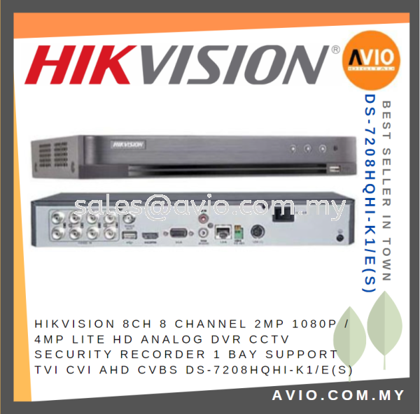Hikvision 8CH 8 Channel 2MP 1080P / 4MP Lite HD Analog DVR CCTV Security Recorder 1 Bay HDD TVI CVI DS-7208HQHI-K1/E(S) CCTV Recorder (DVR) CCTV Johor Bahru (JB), Kempas Supplier, Suppliers, Supply, Supplies | Avio Digital