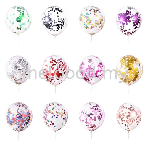 Transparent Confetti Balloons 12 inch 3.4g Round Shape Transparent Latex Balloon (Make In Malaysia)