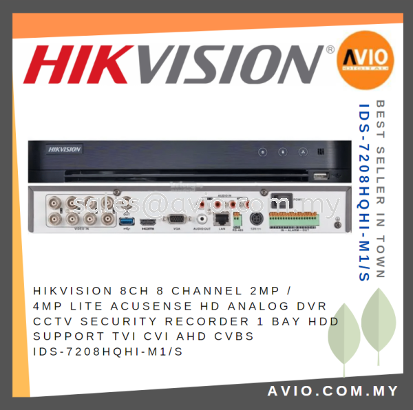 Hikvision 8Ch 8 Channel 2MP / 4MP Lite Acusense HD Analog DVR CCTV Security Recorder 1 Bay HDD TVI CVI iDS-7208HQHI-M1/S(C)  HIKVISION Johor Bahru (JB), Kempas, Johor Jaya Supplier, Suppliers, Supply, Supplies | Avio Digital