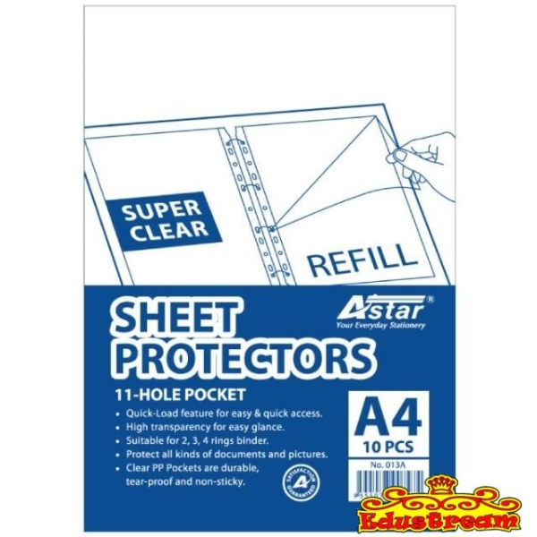 Astar Clear Sheet Protectors A4 10 Pcs Filing & Document Presentation School & Office Equipment Stationery & Craft Johor Bahru (JB), Malaysia Supplier, Suppliers, Supply, Supplies | Edustream Sdn Bhd