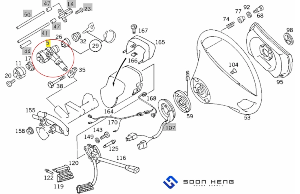 Mercedes-Benz W124, C124, S124 and W201 - Steering Lock (Original MB)