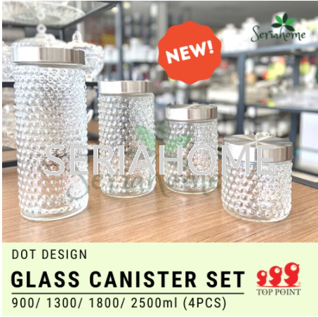 TOP POINT Glass Round Canister SET - 4pcs (Dot/ Square design) Food Jars & Canisters Malaysia, Negeri Sembilan, Nilai Supplier, Suppliers, Supply, Supplies | SERIAHOME (M) SDN BHD