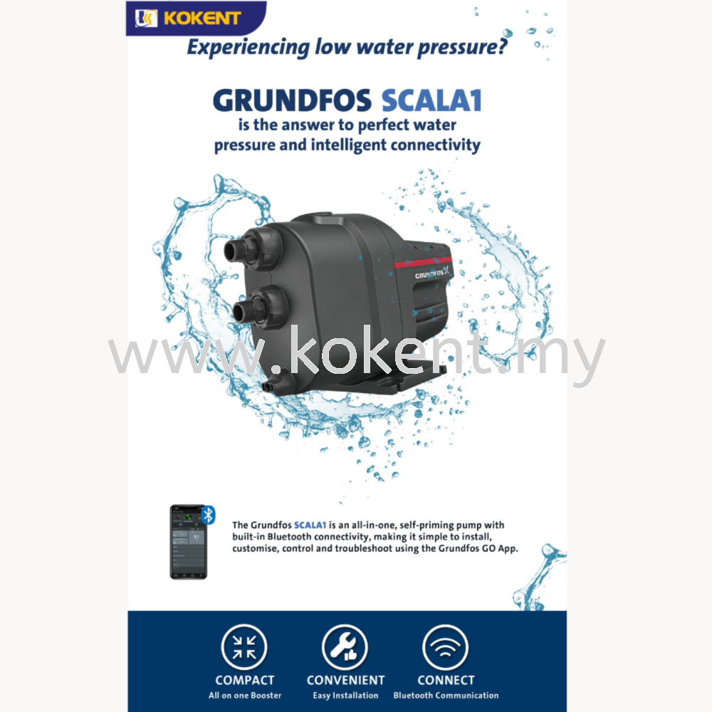 Grundfos SCALA1 5-55 Home Living Automatic Water Booster Pump Pam Air 1HP Suitable For 4-5 Bathrooms