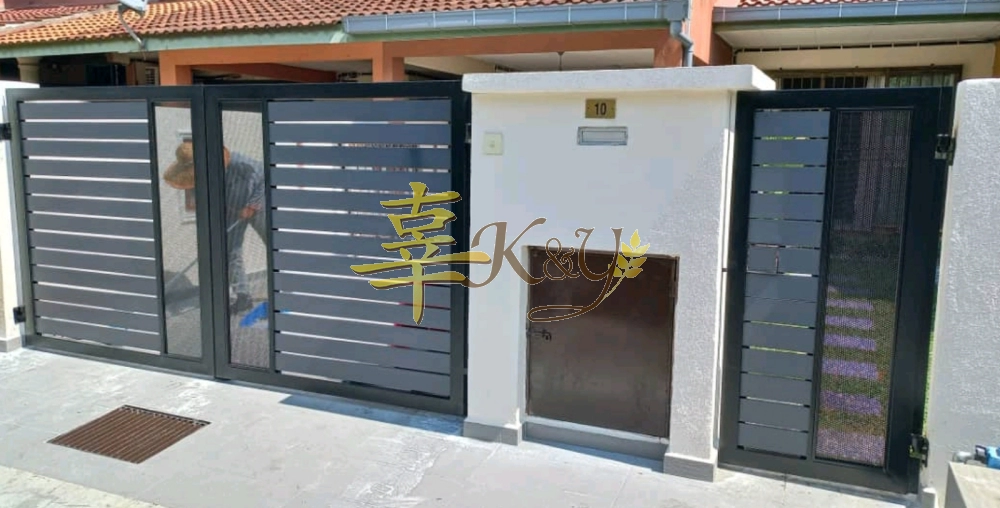 Mild Steel Main Gate (Folding/Swing)Bundle Aluminium Panel(Grey)With Metal Perforate Plate 