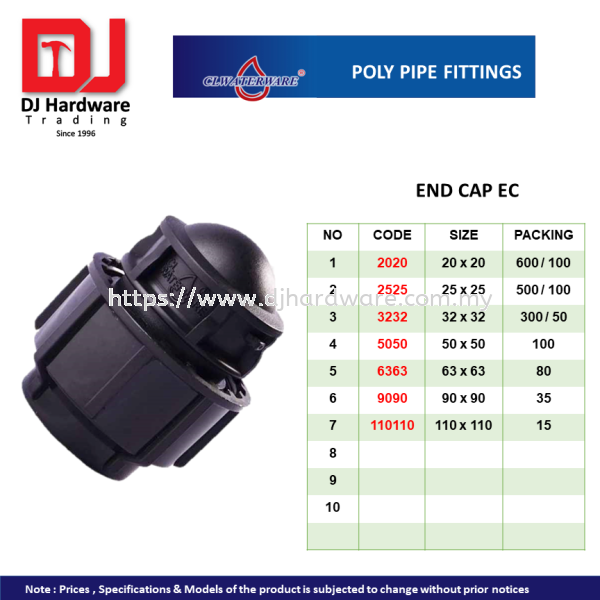 CL WATERWARE  POLY PIPE FITTINGS END CAP EC (CL) GARDEN AGRICULTURE ACCESSORY HAND TOOLS TOOLS & EQUIPMENTS Selangor, Malaysia, Kuala Lumpur (KL), Sungai Buloh Supplier, Suppliers, Supply, Supplies | DJ Hardware Trading (M) Sdn Bhd