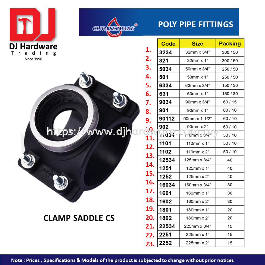 CL WATERWARE POLY PIPE FITTINGS CLAMP SADDLE CS (CL) GARDEN AGRICULTURE  ACCESSORY HAND TOOLS TOOLS &