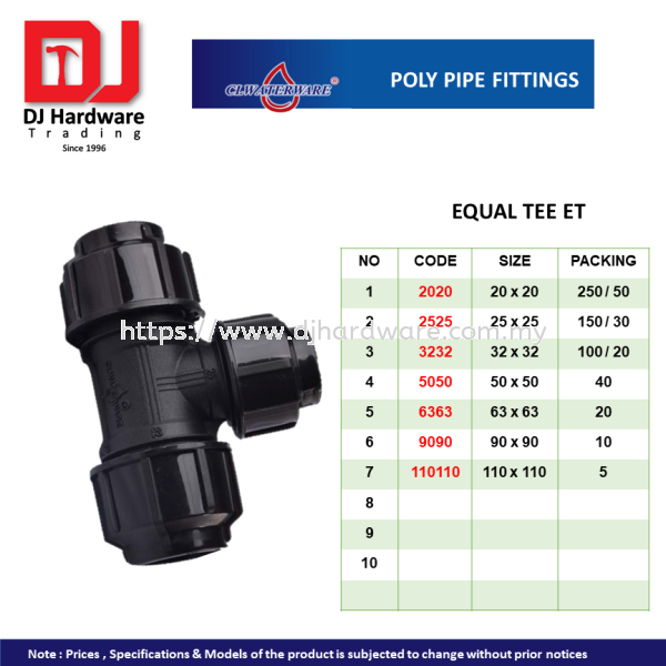 CL WATERWARE  POLY PIPE FITTINGS EQUAL TEE ET (CL) GARDEN AGRICULTURE ACCESSORY HAND TOOLS TOOLS & EQUIPMENTS Selangor, Malaysia, Kuala Lumpur (KL), Sungai Buloh Supplier, Suppliers, Supply, Supplies | DJ Hardware Trading (M) Sdn Bhd