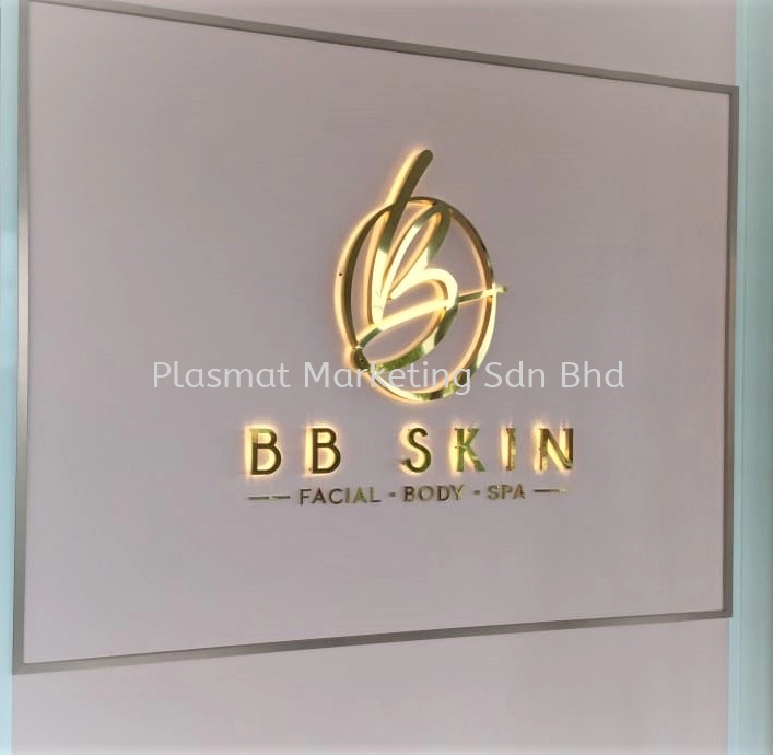Stainless steel mirror Gold box up logo with warm white LED light