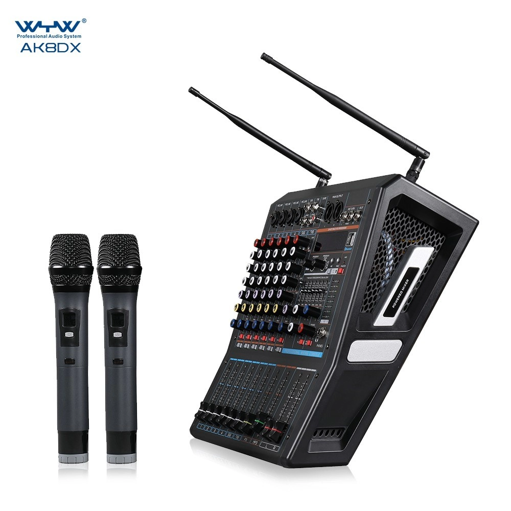 WYW Professional Audio System AK8DX Mixer With 2 Wireless Microphone