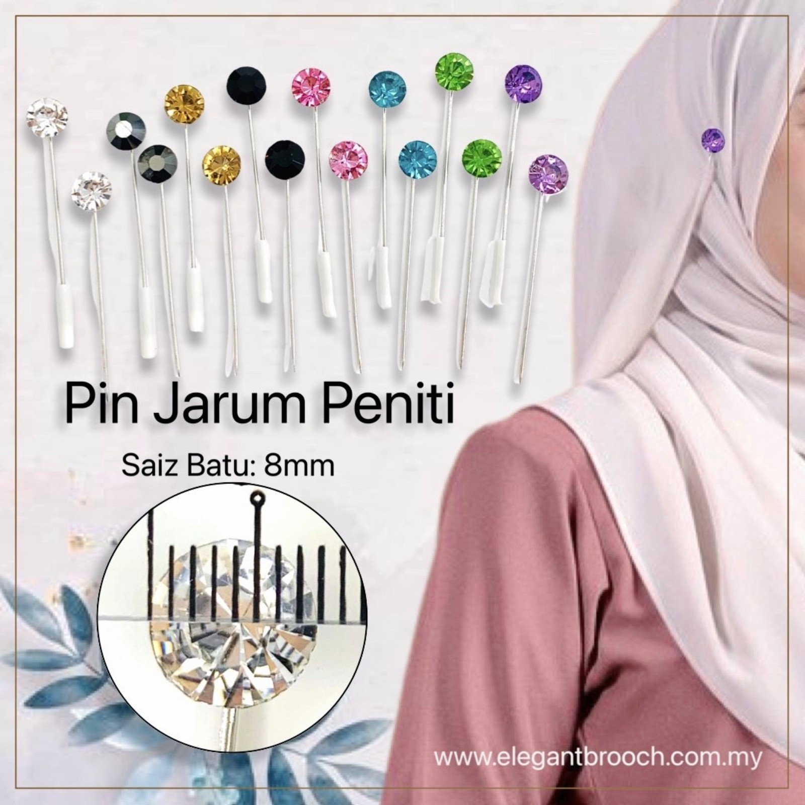 Elegant Brooch 2pcs Jarum Peniti Pin Shawl Brooh Hijab Kerongsang Tudung Brooch Pin Muslimah-KZ2906