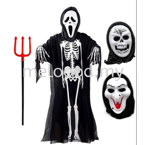 Ghost Mask Witches /  Hantu Topeng / Cosplay long face Halloween / Halloween Weapon Devil Fork